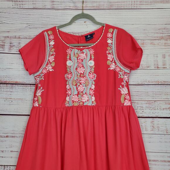 Anthropologie Pankaj & Nidhi Pink Cottagecore Maxi Dress XL Pastel Embroidered - Picture 5 of 14